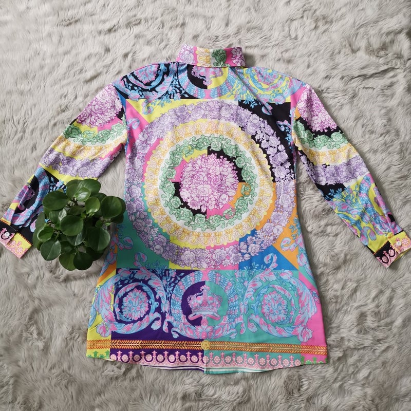 J1727 European and American cross-border womens summer color flower printing single-breasted lapel shirt skirt spot J1727 Color