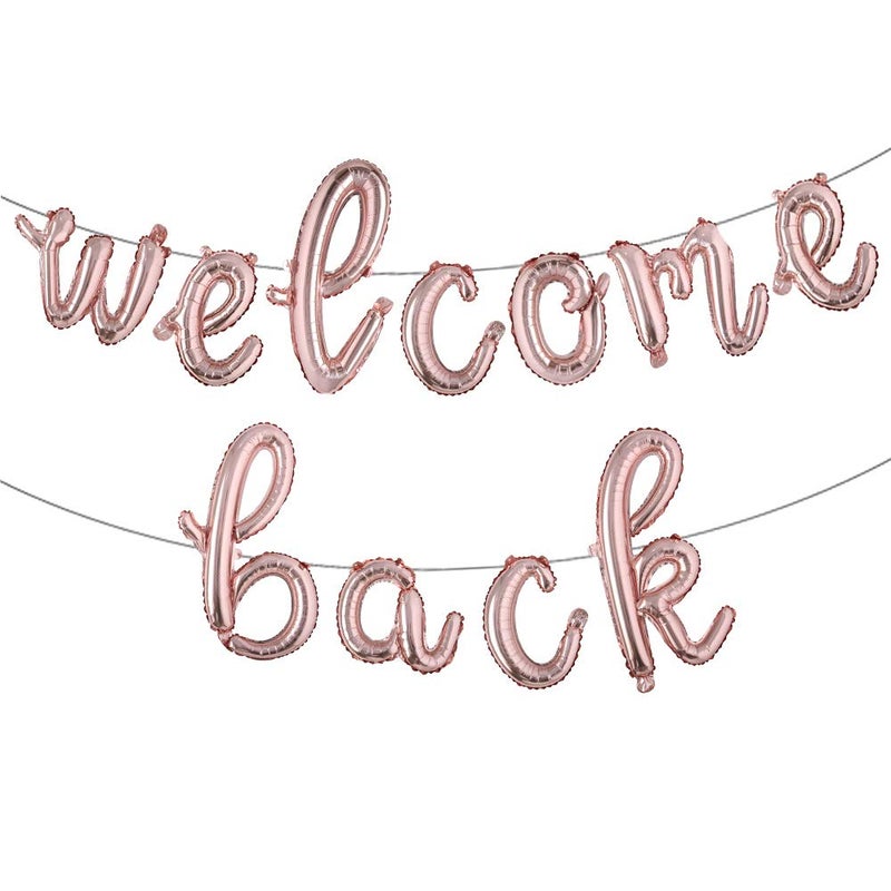 RUIANSI Welcome Back Letter Balloons multicolor 16 Inch Foil Mylar Balloon banner Back to Office and Home Back to School Party Decorations Retirement Celebrate Party Supplies L WELCOME BACK Rose Gold - Image 2