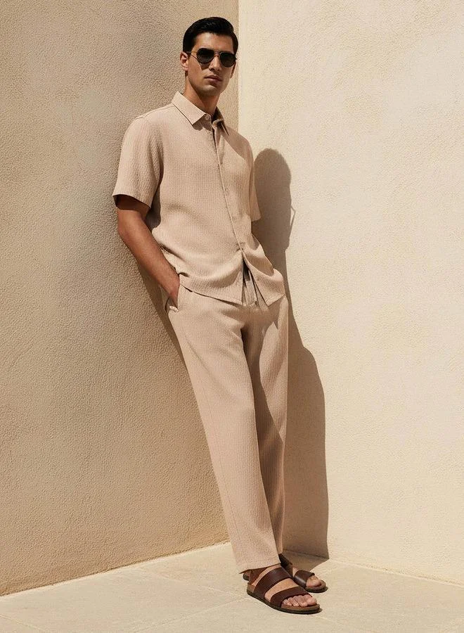 ايكونيك Iconic Men Regular Fit Crinkled Casual Pants