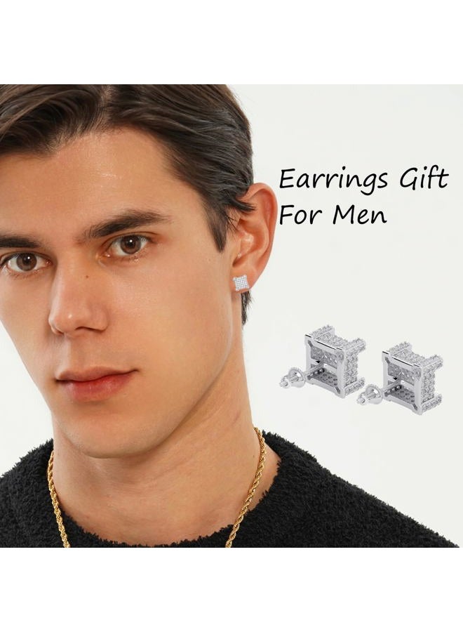 TOPGRILLZ Hip Hop Iced Out Big Square Flat Screen Block Screw Back Stud 925 Sterling Silver 4 and 9 Palaces Solitaires Zirconia Earring For Men - Image 3