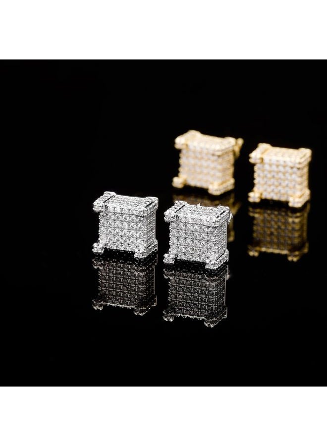 TOPGRILLZ Hip Hop Iced Out Big Square Flat Screen Block Screw Back Stud 925 Sterling Silver 4 and 9 Palaces Solitaires Zirconia Earring For Men - Image 5