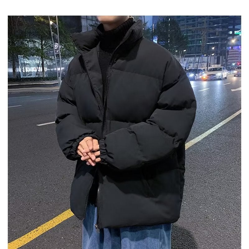 Winter solid color cotton-padded coat mens loose ins Hong Kong style casual sports Korean style trendy all-matching student handsome bread coat Gray - Image 2