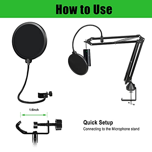 WIBOND For Razer Seiren X Boom Arm with Pop Filter, Reduce Wind Noises Mic Cover and Cable Ties - Professional Mic Stand, 3/8" to 5/8" Adapter Compatible with Other Microphone - Image 4