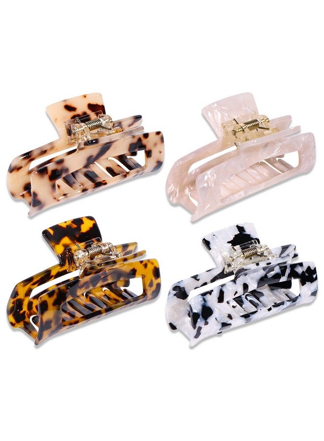 Magicsky 4PCS Hair Claw Clips, Acrylic Hair Banana Barrettes, Celluloid French Butterfly Jaw Clips,Tortoise Shell Grip Pin Teeth Clamp -Leopard print Stylish Hair Accessories for Women Girls,Long Size - Image 1