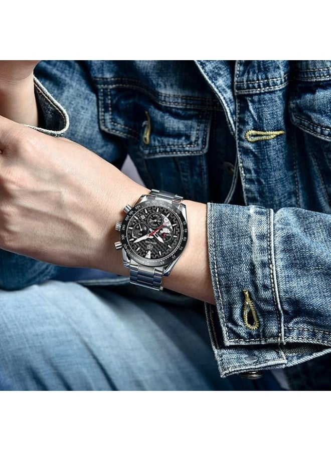 BENYAR Mens Watches Sports Stylish Analog Quartz Chronograph Watch Date Waterproof 3ATM Stainless Steel Strap Wrist Watches for Men - Image 2