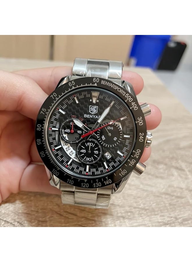 BENYAR Mens Watches Sports Stylish Analog Quartz Chronograph Watch Date Waterproof 3ATM Stainless Steel Strap Wrist Watches for Men - Image 3