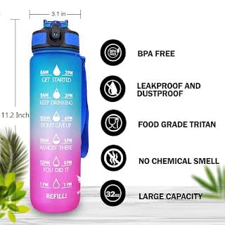 Meetzone NonToxic Unbreakable Pastic Leak Proof Water Bottle With Timing Marking To Drink 1000 ml Portable Transparent Drinking Water Bottle With Straw Slide Open Lid 1pcsMulticolour - Image 3