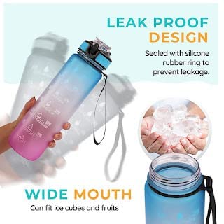 Meetzone NonToxic Unbreakable Pastic Leak Proof Water Bottle With Timing Marking To Drink 1000 ml Portable Transparent Drinking Water Bottle With Straw Slide Open Lid 1pcsMulticolour - Image 2