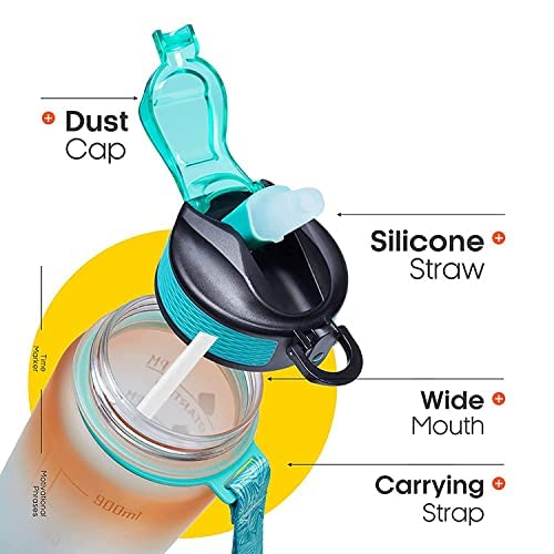 Meetzone NonToxic Unbreakable Pastic Leak Proof Water Bottle With Timing Marking To Drink 1000 ml Portable Transparent Drinking Water Bottle With Straw Slide Open Lid 1pcsMulticolour - Image 5