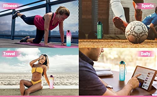 Meetzone NonToxic Unbreakable Pastic Leak Proof Water Bottle With Timing Marking To Drink 1000 ml Portable Transparent Drinking Water Bottle With Straw Slide Open Lid 1pcsMulticolour - Image 4