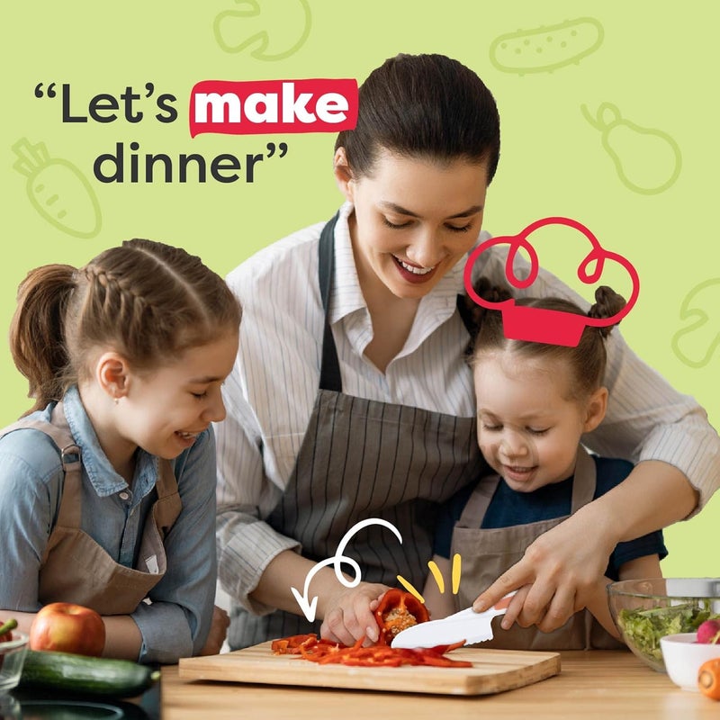 Baketivity Kid Safe Plastic Knives For Real Cooking With Cutting Board, Peeler For Kitchen - Knife Set With Blunt Tip, Dishwasher Safe, BPA Free Kids Knives For Cutting - Image 2