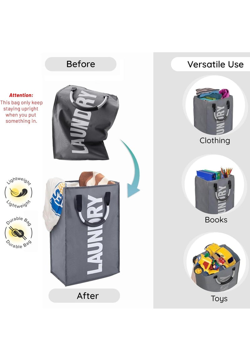 راكسوم سلة غسيل كبيرة، سلة غسيل كبيرة، حقيبة غسيل قابلة للطي، سلة ملابس طويلة قائمة بذاتها، صندوق غسيل قابل للطي، لغرف النوم وغرفة الغسيل والحمام - Image 3
