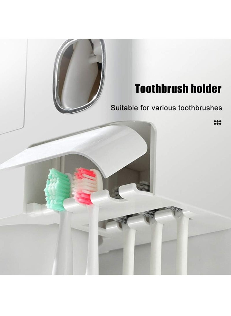 Generic - 4 Cups Automatic Toothpaste Dispenser Magnetic Toothbrush Organizer with Drawer Dustproof Cover, Wall Mounted No Drilling, Space Saving Toothpaste Press - Image 1