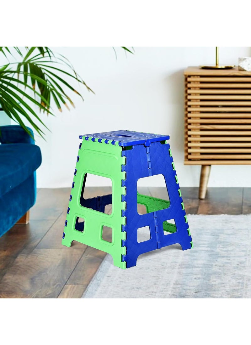 Kuber Industries Kuber Industries Stool Collapsible Camping Chair Foldable Stool Stool for OutdoorFishingHikingGardeningTravel Portable Stool Multipurpose Sitting Stool Large Green Blue  - Image 1