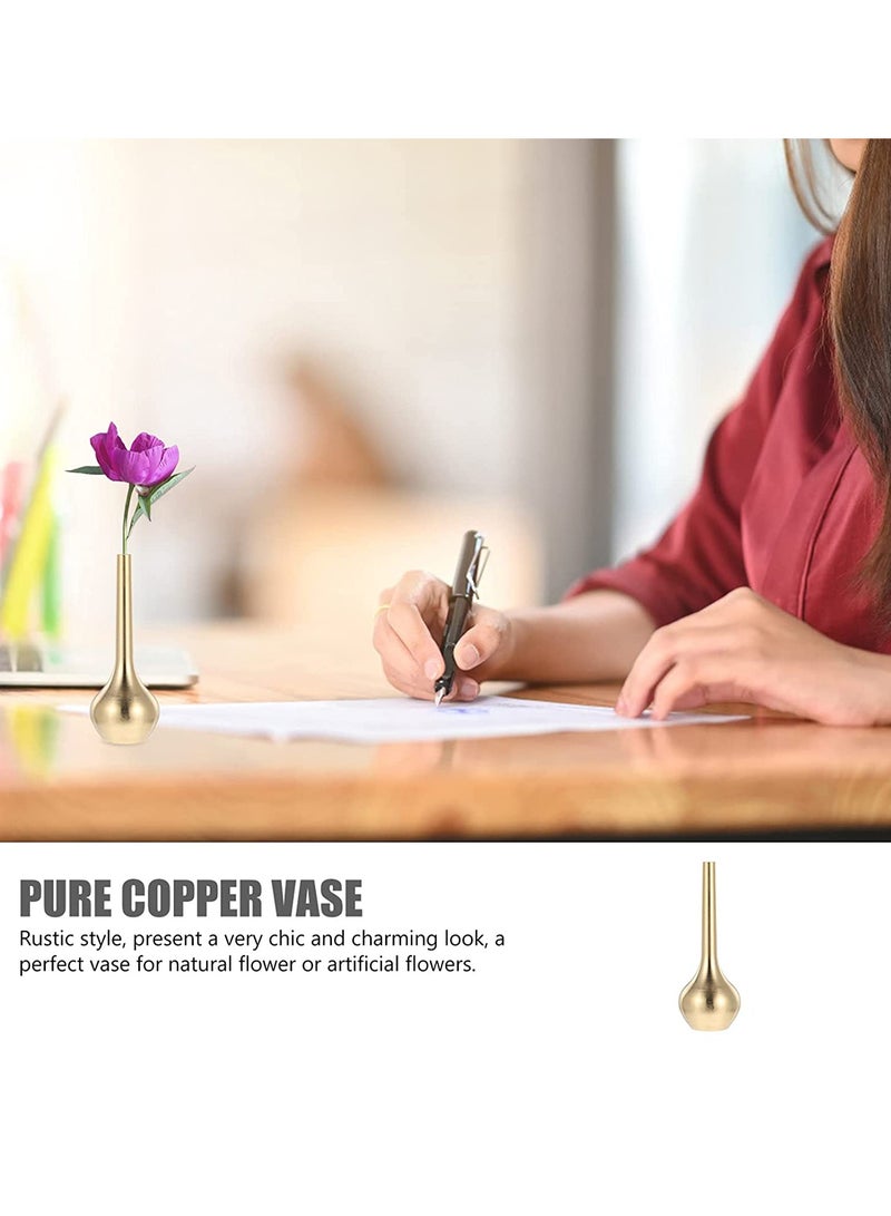 SYOSI فازة معدنية ذهبية صغيرة فازة زهور أنيقة فازة براس صغيرة فازة نبات فازة زهور حديثة فازة برونزية فازة أثرية زخرفية لتزيين طاولة حفلات الزفاف 1 قطعة - Image 3