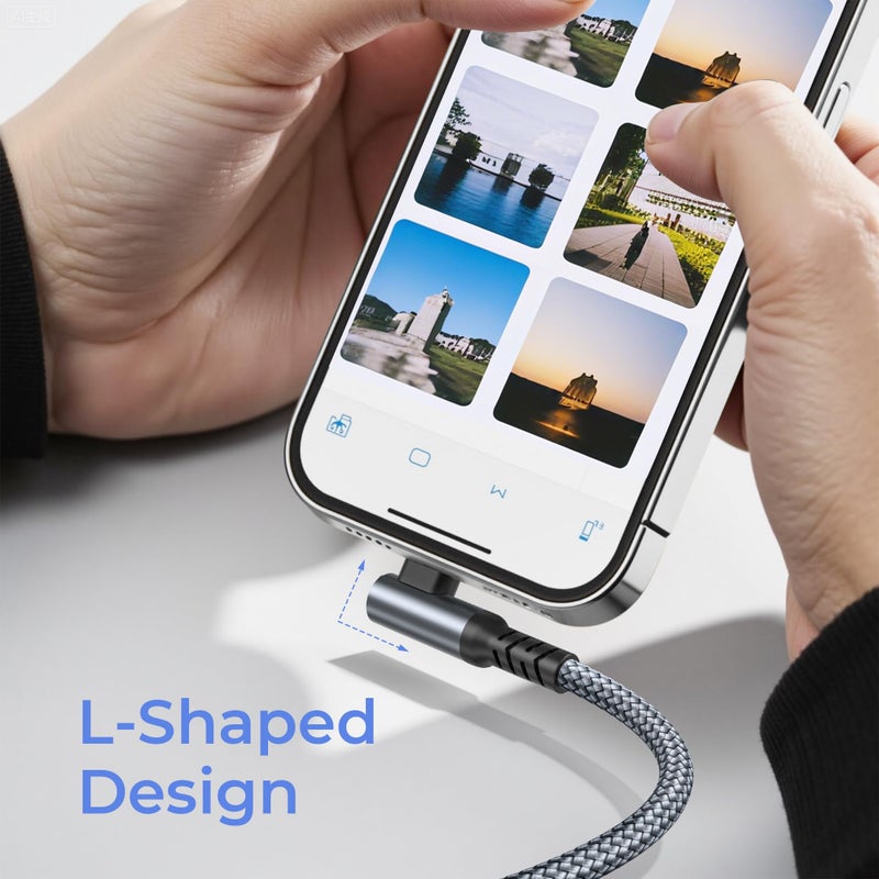 Basesailor USB C to Lightning Charger Cable Right Angled 6.6ft with USB A Adapter,90 Degree iOS Type C PD Fast Charging Cord for iPhone 11 12 13 14 10 Mini Pro Max,i11,i12,i13 - Image 3