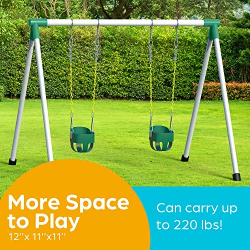 Toddler Swing - Heavy Duty High Back Full Bucket Baby Swing Seat with Coated Chains for Outdoor Use - Fully Assembled - Green - Image 5