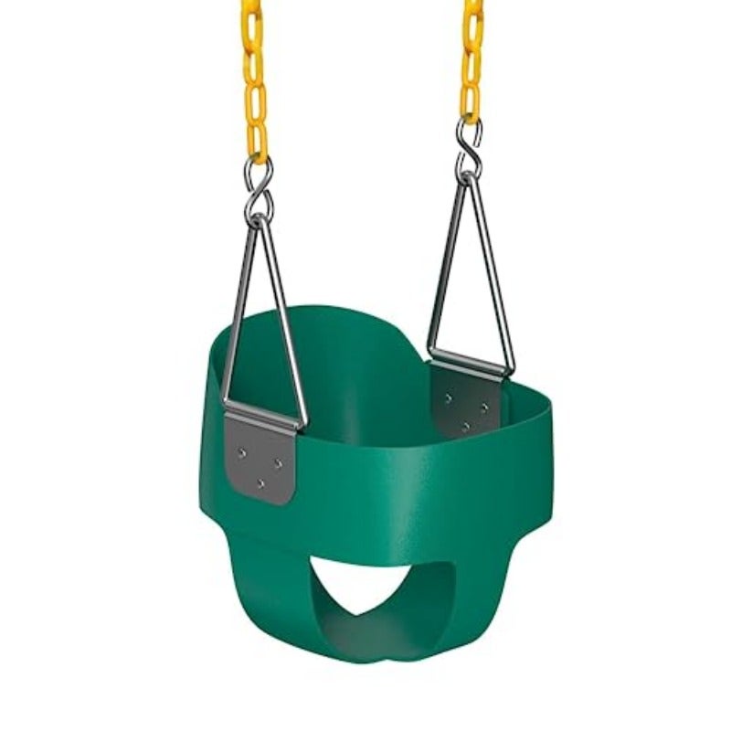 Toddler Swing - Heavy Duty High Back Full Bucket Baby Swing Seat with Coated Chains for Outdoor Use - Fully Assembled - Green - Image 1