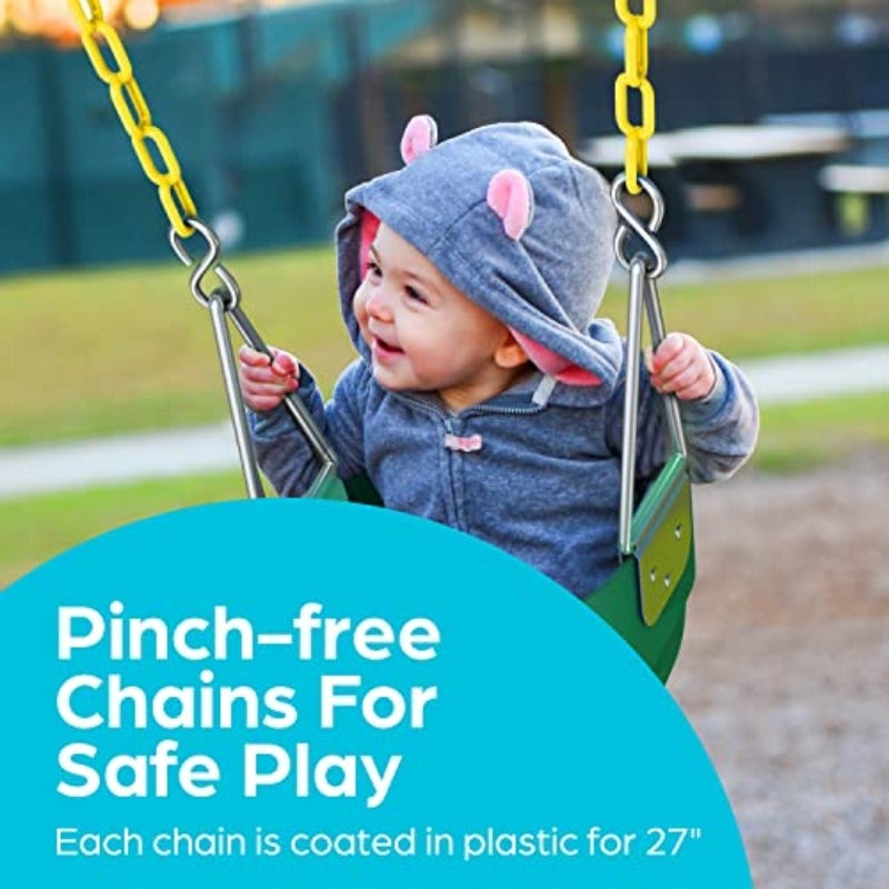 Toddler Swing - Heavy Duty High Back Full Bucket Baby Swing Seat with Coated Chains for Outdoor Use - Fully Assembled - Green - Image 3