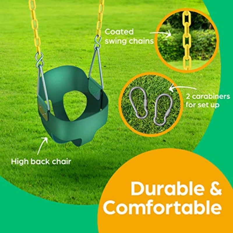 Toddler Swing - Heavy Duty High Back Full Bucket Baby Swing Seat with Coated Chains for Outdoor Use - Fully Assembled - Green - Image 4