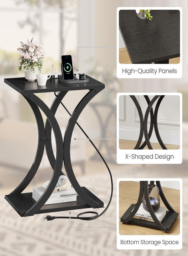 CHOEZON End Table with Charging Station, 2-Tier Modern Side Table, Nightstand with Storage Shelf, for Small Spaces, for Living Room, Bedroom, Black TBZ20UBB - Image 5