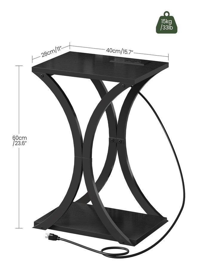 CHOEZON End Table with Charging Station, 2-Tier Modern Side Table, Nightstand with Storage Shelf, for Small Spaces, for Living Room, Bedroom, Black TBZ20UBB - Image 2