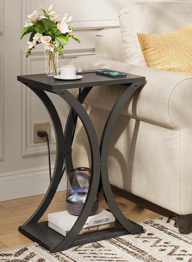 CHOEZON End Table with Charging Station, 2-Tier Modern Side Table, Nightstand with Storage Shelf, for Small Spaces, for Living Room, Bedroom, Black TBZ20UBB - Image 1