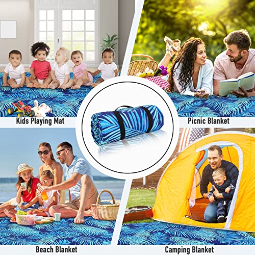 PY SUPER MODE Picnic Blankets Extra Large, Waterproof Foldable Outdoor Beach Blanket Oversized 83x79” Sandproof, 3-Layer Picnic Mat for Camping, Hiking, Travel, Park, Concerts(Blue Leaves) - Image 5