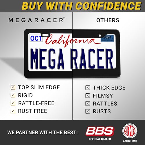 Mega Racer Premium Matte Black License Plate Frame – 1 Pack, Rust-Free Stainless Steel, Rattle-Free, Universal with Screw Covers, Slim-Top & Wide-Bottom Design, Thin Rigid Metal Front or Rear Car Tag Holder - Image 5