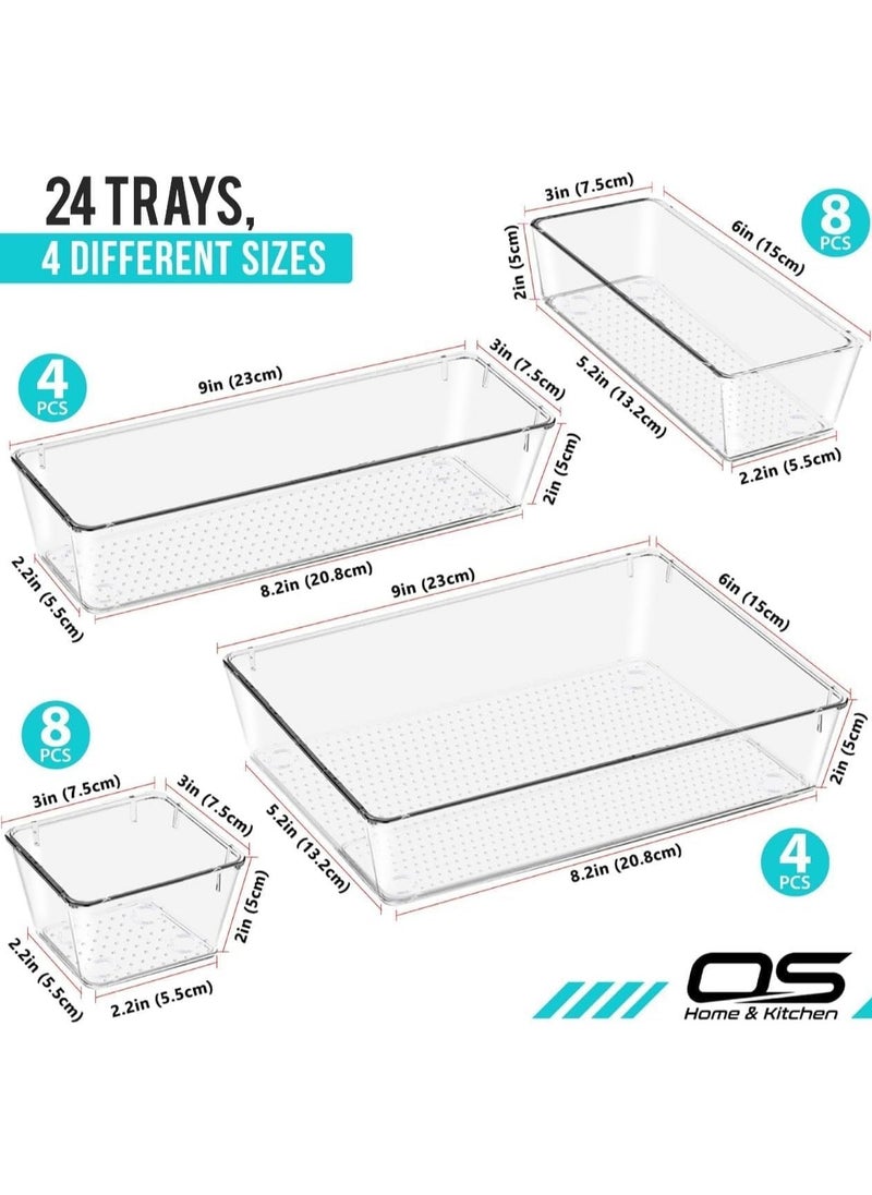 Generic Set of 24 clear plastic drawer organizers, multi-size, organize drawers in bathroom, makeup, jewelry, kitchen and office.  - Image 2