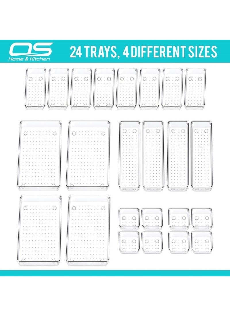 Generic Set of 24 clear plastic drawer organizers, multi-size, organize drawers in bathroom, makeup, jewelry, kitchen and office.  - Image 3
