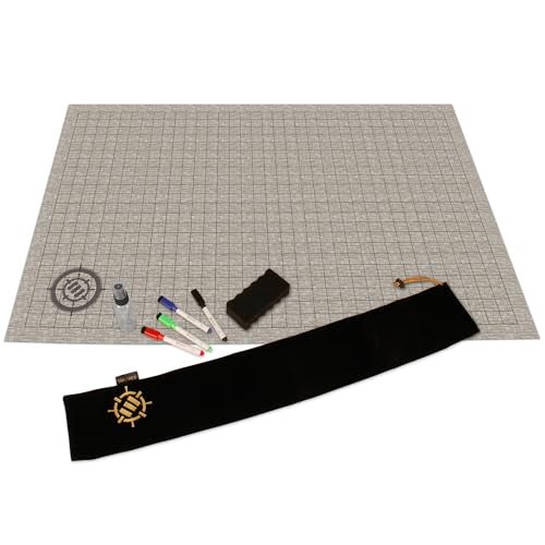 ENHANCE RPG Grid Mat Tabletop DND Map 24x36 inch Role Playing Dry Erase DND Mat Complete Gaming Set for Masters and Starters Erasable Battle Grid Game Mat with Pouch Marker Kit Stone - Image 1