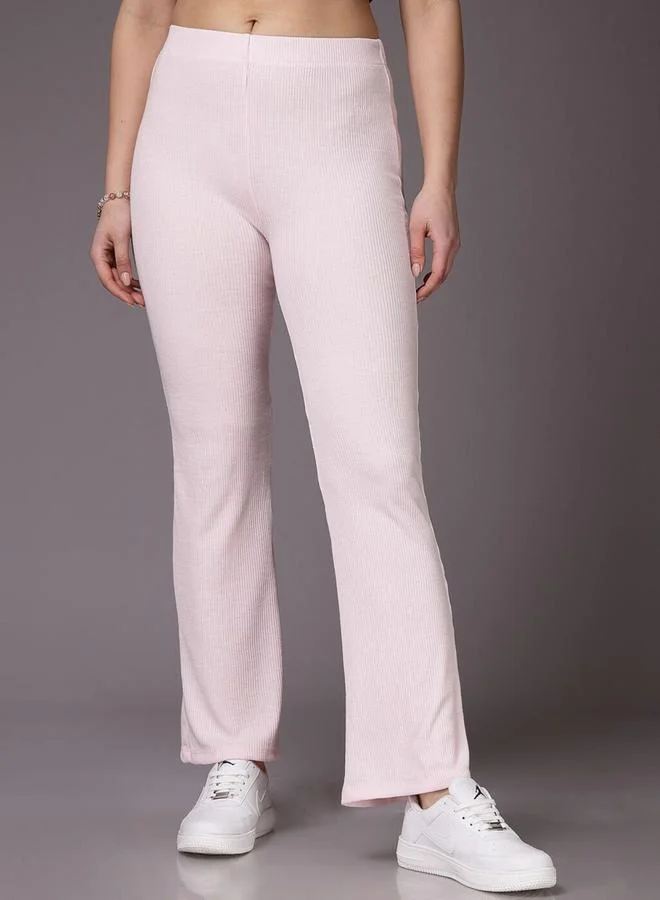 Freehand Freehand Women Pink Fit And Flared Ribbed Pants