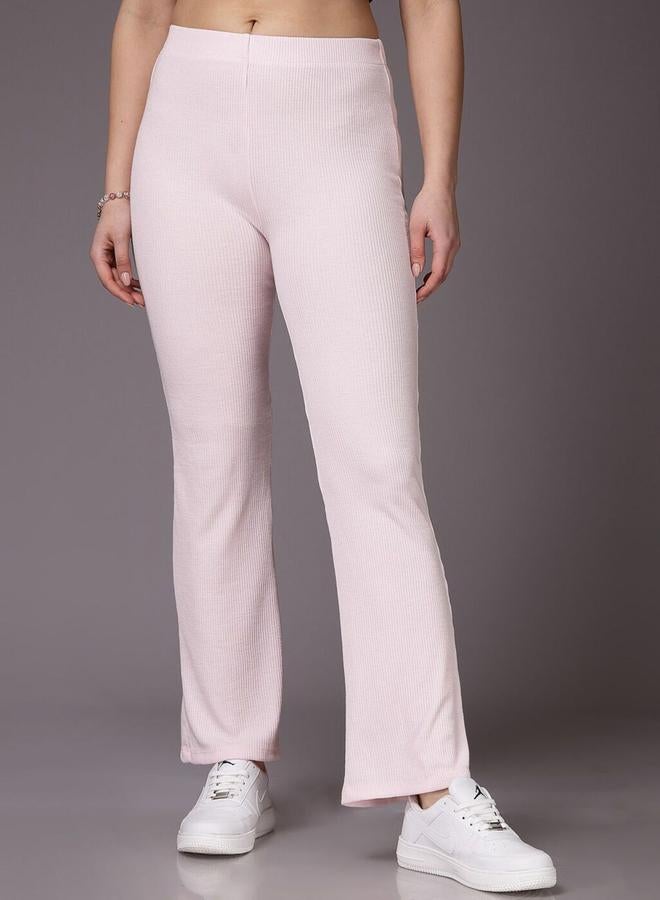 Freehand Women Pink Fit And Flared Ribbed Pants - Image 1