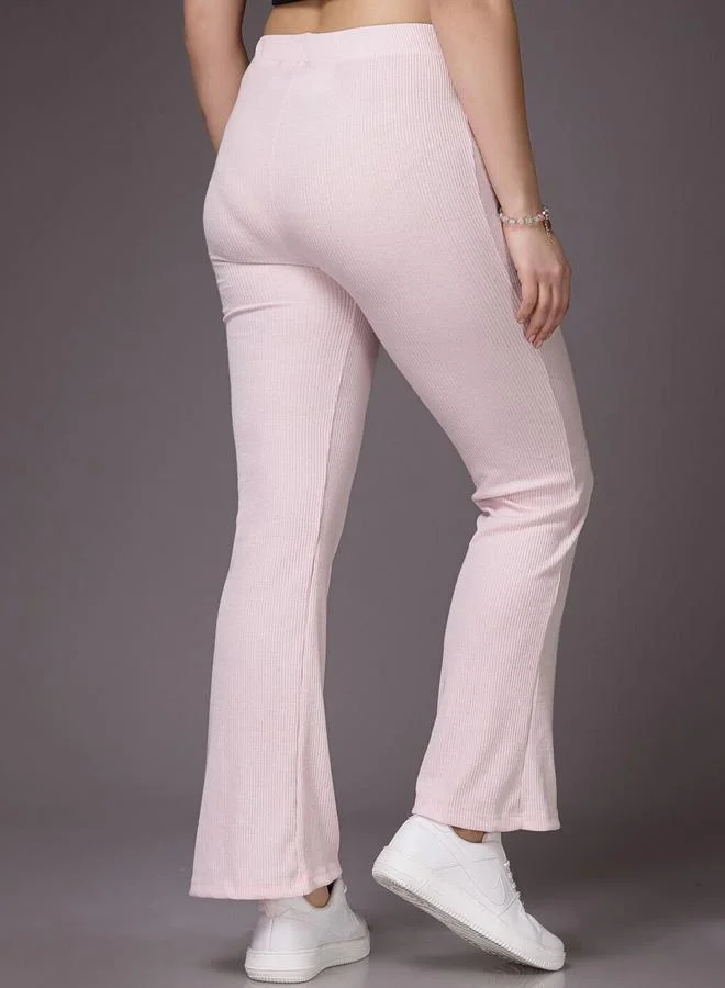 Freehand Freehand Women Pink Fit And Flared Ribbed Pants