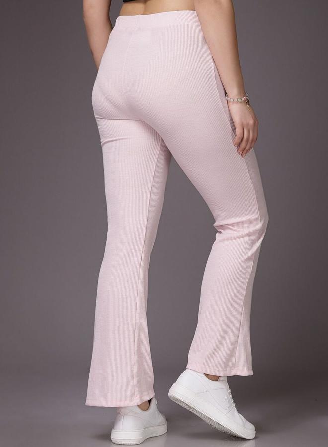 Freehand Women Pink Fit And Flared Ribbed Pants - Image 5