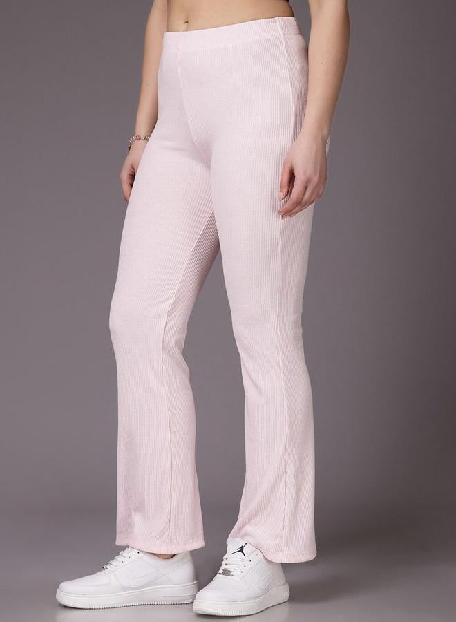 Freehand Women Pink Fit And Flared Ribbed Pants - Image 3