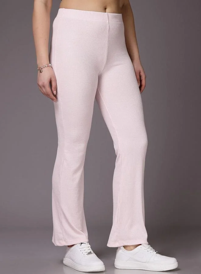 Freehand Freehand Women Pink Fit And Flared Ribbed Pants