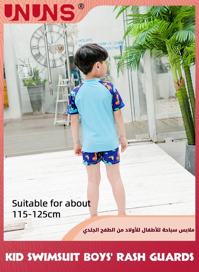 UNUNS Kid Boys Guard Swimsuit,UPF 50+ Swim Bathing Suit 3 Piece Sun Protection Swimwear Set,Short Sleeves Guard Swimsuit Swimwear,Swimming Cap,Beach Shorts,Quick-Drying Swimming Set,Navy Blue Dinosaur - Image 5
