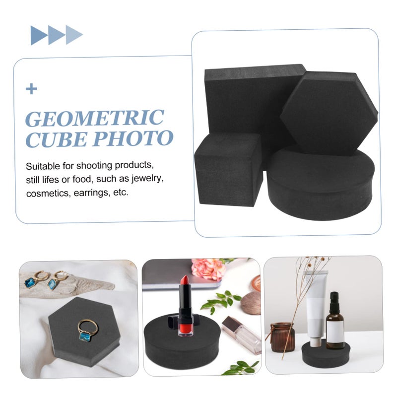 4 Pcs Black Geometric Cube Photo Props Durable Foam Backgrounds for Jewelry Cosmetics - Image 5