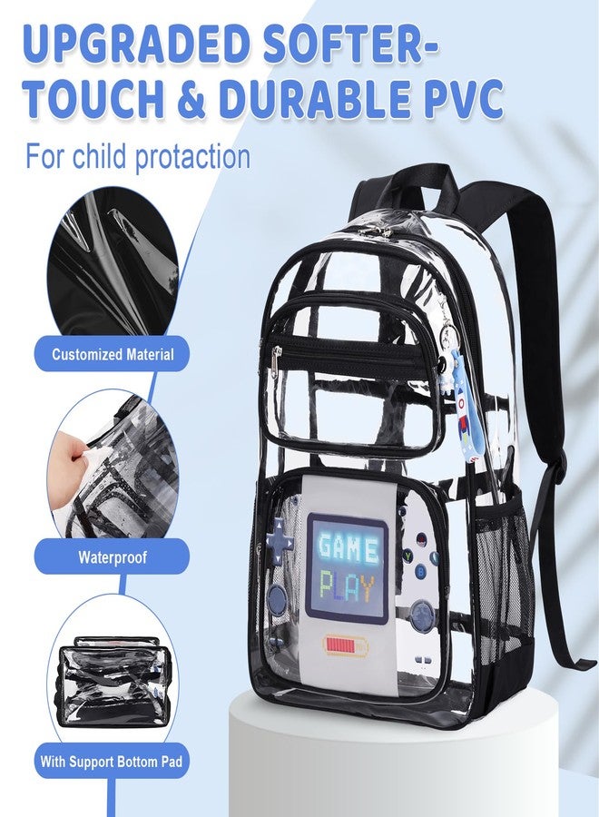 ACESAK Clear Backpack for Boys Girls - 3 Pcs Clear Backpack Heavy Duty with Lunch Bag - See Through Backpack Stadium Approved (Black Game) - Image 3