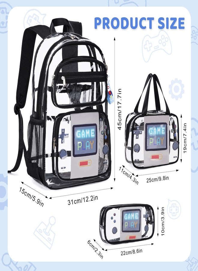 ACESAK Clear Backpack for Boys Girls - 3 Pcs Clear Backpack Heavy Duty with Lunch Bag - See Through Backpack Stadium Approved (Black Game) - Image 2