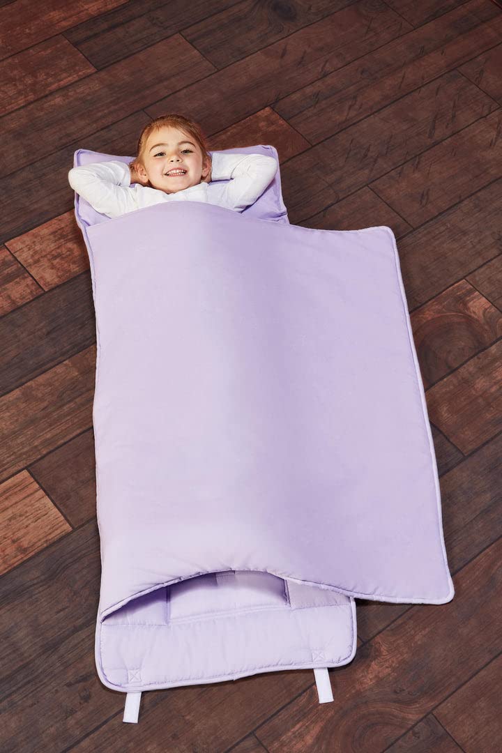 EVERYDAY KIDS EVERYDAY KIDS Nap Mat with Removable Pillow  Lavender  Carry Handle with Straps Closure Rollup Design Soft Microfiber for Preschool Daycare Travel Sleeping Bag  Ages 36 Years 