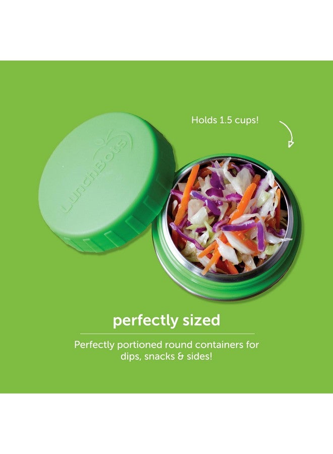 لانش بوتس مرطبان وجبات خفيفة من لانش بوتس راوندز مانع للتسرب، سعة 4 أونصات، مصنوع من الفولاذ المقاوم للصدأ، طقم من قطعتين، بأغطية خضراء - Image 1