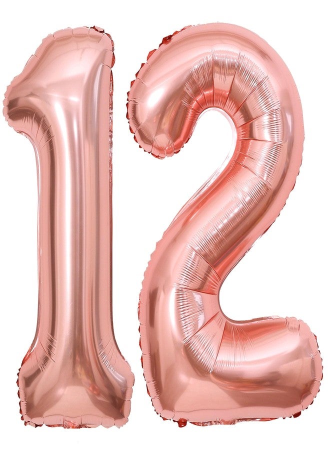 BBPOOL Rose Gold 12 Number Balloons,40 Inch Big Giant Jumbo 12 or 21 Balloon Numbers Rose Gold 12 Foil Mylar Balloons for Birthday Party 12 or 21 Anniversary Events Decorations - Image 1