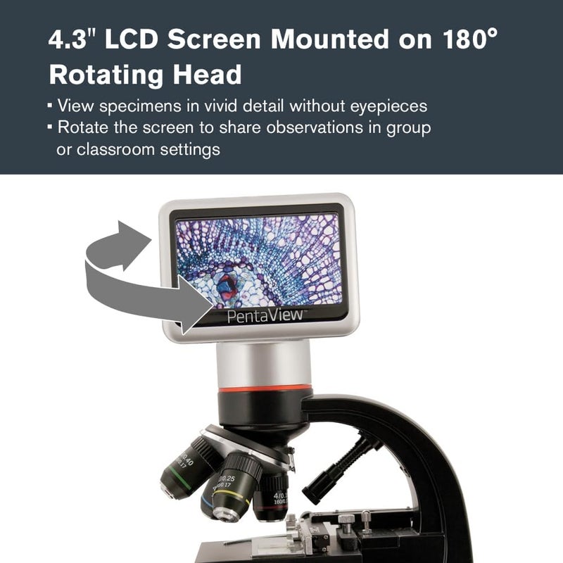 سلسترون مجهر رقمي LCD Celestron PentaView – مجهر بيولوجي مزود بكاميرا رقمية 5MP مدمجة، مرحلة ميكانيكية قابلة للتعديل، حقيبة حمل وبطاقة ذاكرة Micro SD سعة 4GB - Image 3