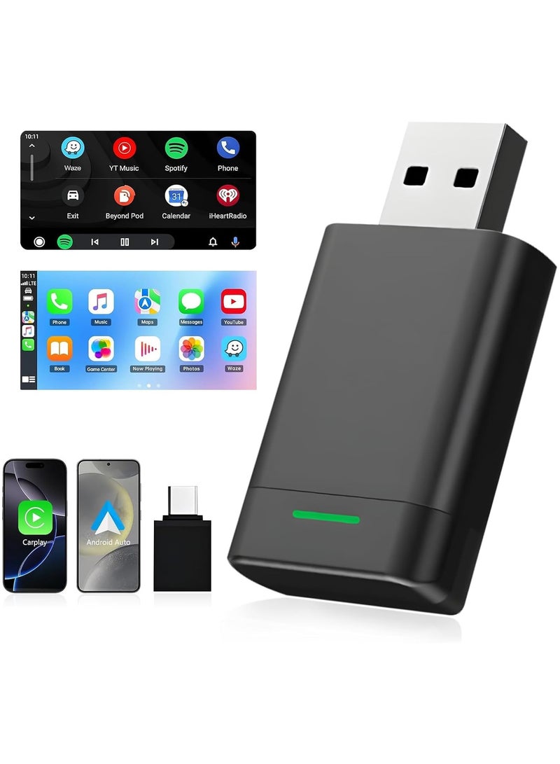 INSIJAM Wireless Carplay Adapter and Android Auto Adapter Effortlessly Convert Wired to Wireless CarPlay Stable Connetion for iPhone iOS 10+/ Android 11+/ Cars 2017+ with USB-A/Type-C Port - Image 1