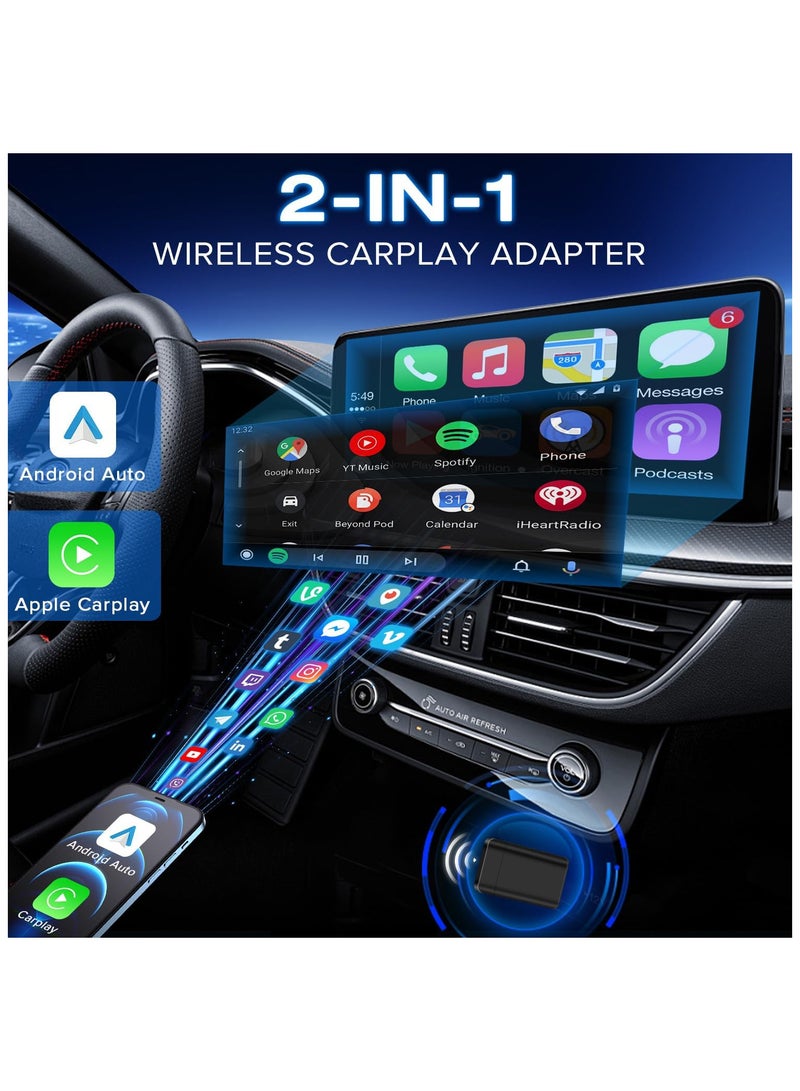INSIJAM Wireless Carplay Adapter and Android Auto Adapter Effortlessly Convert Wired to Wireless CarPlay Stable Connetion for iPhone iOS 10+/ Android 11+/ Cars 2017+ with USB-A/Type-C Port - Image 2