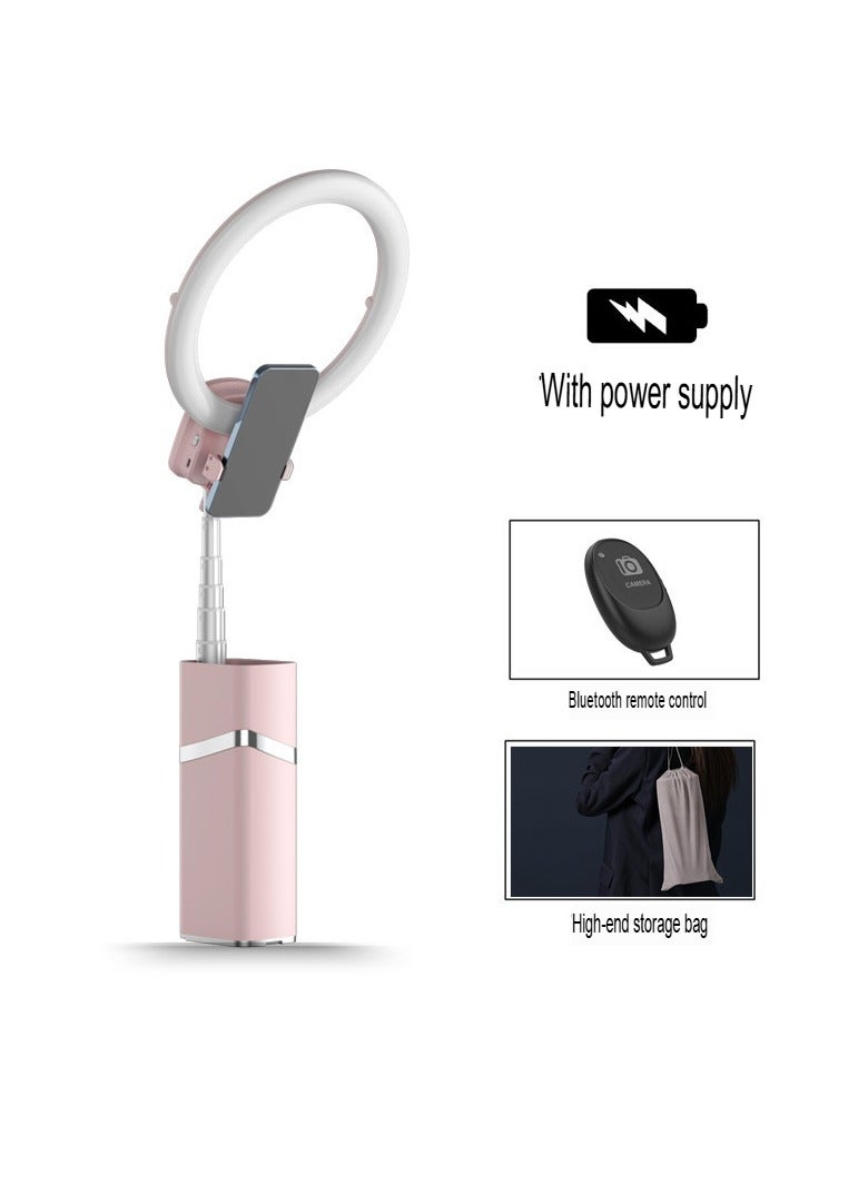 Excefore Selfie Ring Light, Foldable Portable Travel Selfie Tripod Stand, Rechargeable Cordless Ring Light, Durable Photography Light For Selfie, Live Stream, (1pc, Pink) - Image 1