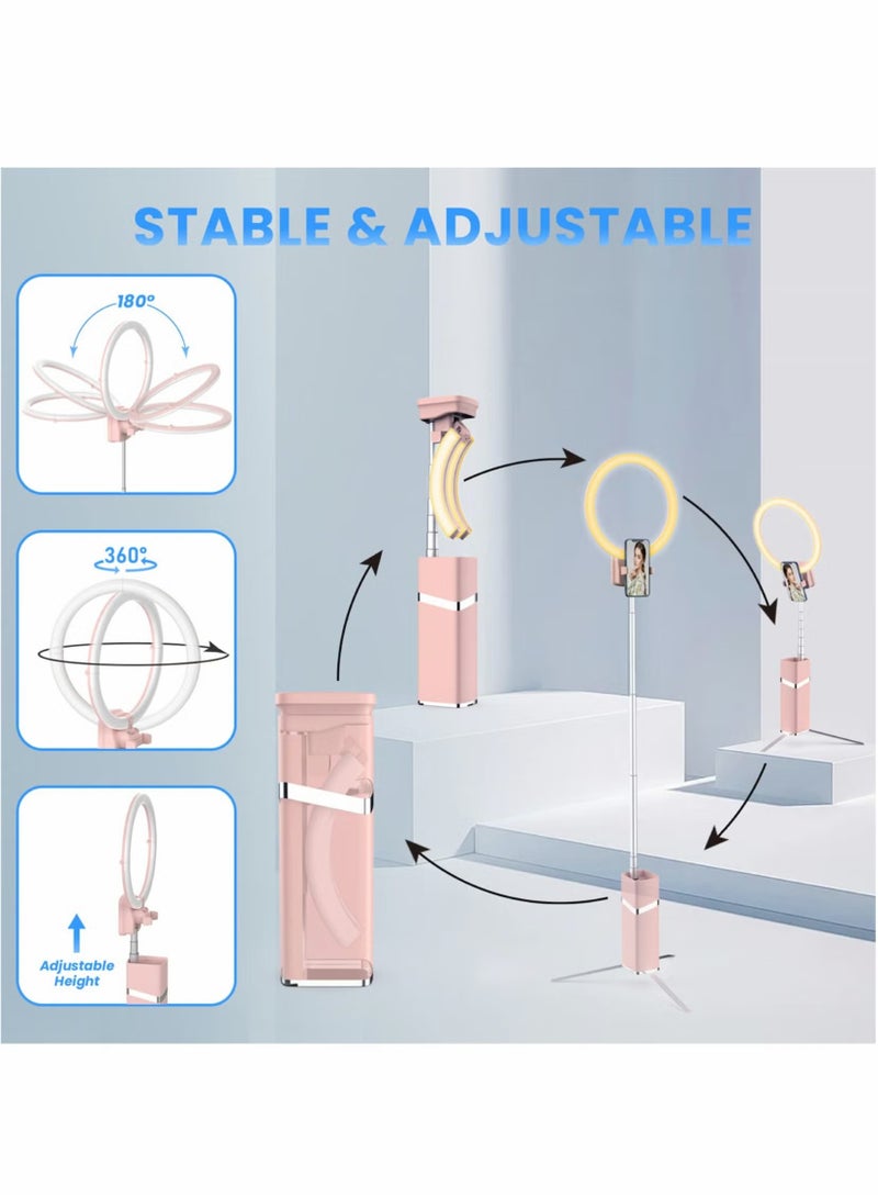 Excefore Selfie Ring Light, Foldable Portable Travel Selfie Tripod Stand, Rechargeable Cordless Ring Light, Durable Photography Light For Selfie, Live Stream, (1pc, Pink) - Image 2